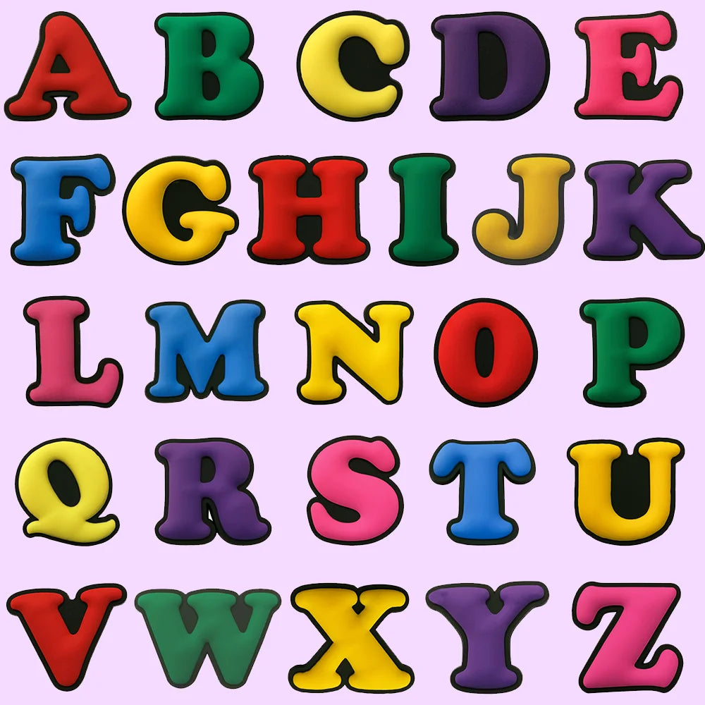 🔡26PCS Alphabet Shoe Charms – A–Z Letter Pins in LED, PVC & Metal for Clogs & More