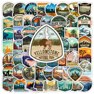 Collection of national park stickers with a focus on yellow stone National park sticker 