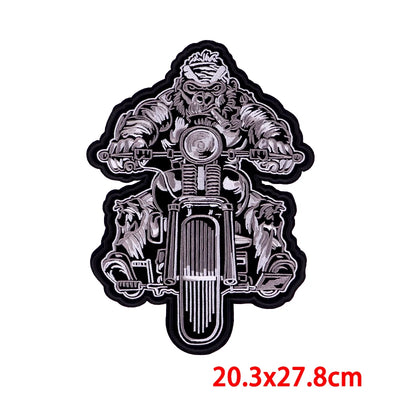 Motorcycle-themed sticker with a rider on a white background