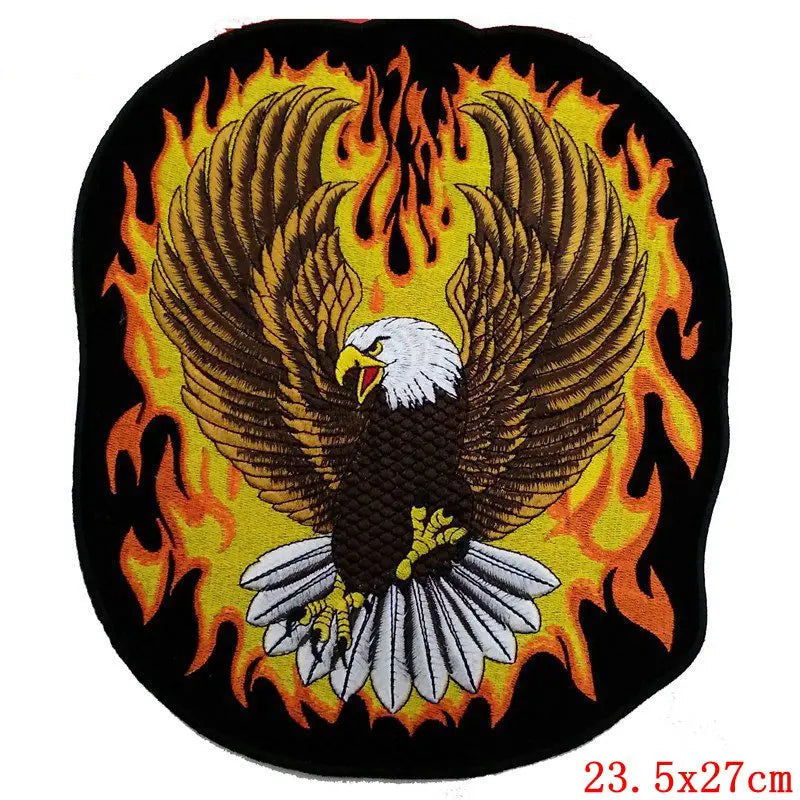Eagle with flames design patch on a black background, featuring the brand 'Prajna'.