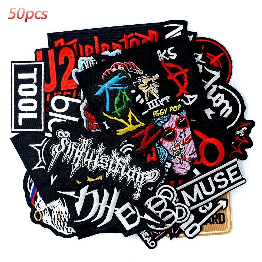50pcs Rock Band Patch Set — Iron-On Logos &amp; Icons