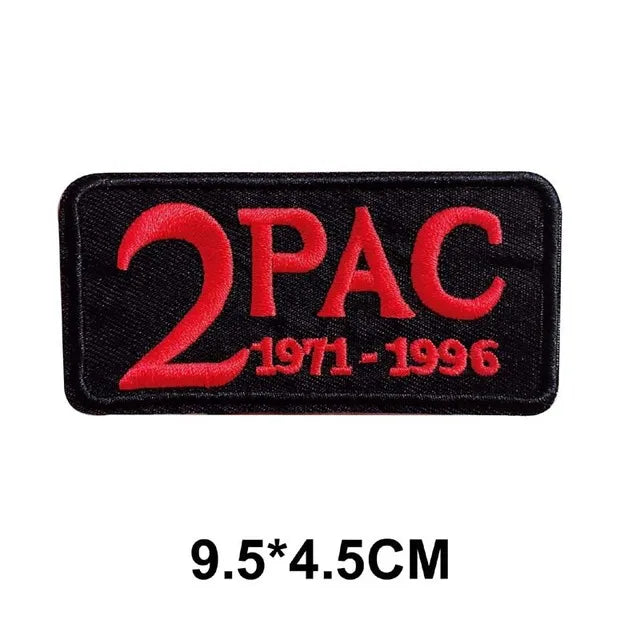 Red and black embroidered 2Pac iron on patch with 1971 1996 hip hop memorial design 9.5x4.5cm