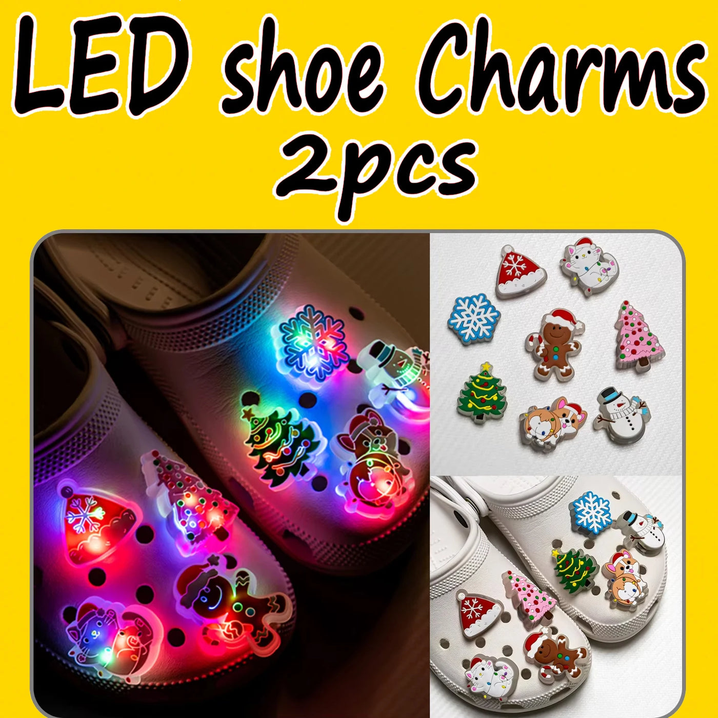 🎄1/2pcs LED Christmas Shoe Charms – Light-Up Santa, Snowman, Tree & Holiday Icons for Clogs