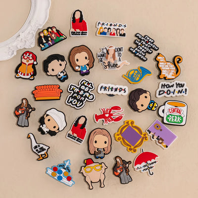 ☕28pcs Friends TV Show Shoe Charms – Iconic Quotes, Characters & Symbols for Clogs & Gifts