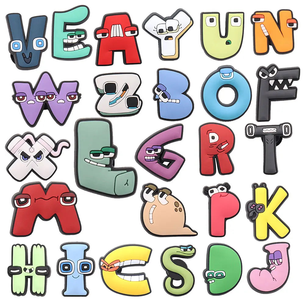 🔤26PCS Alphabet Shoe Charms – A–Z Letters in Cartoon & Classic Styles for Kids & Adults
