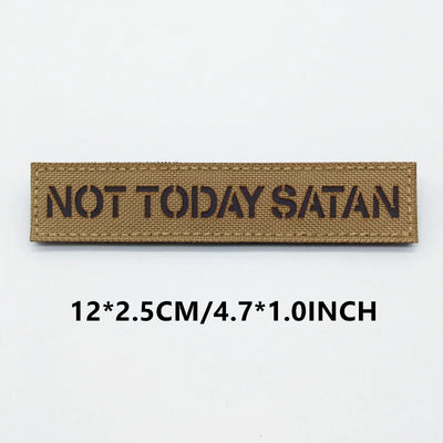 Brown patch with 'Not Today Satan' text on a white background