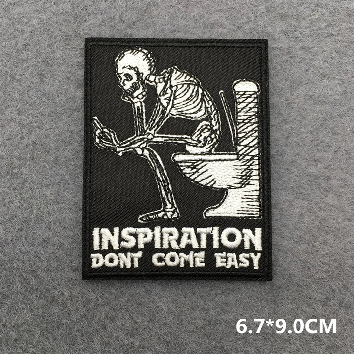 Patch with skeleton on toilet and &