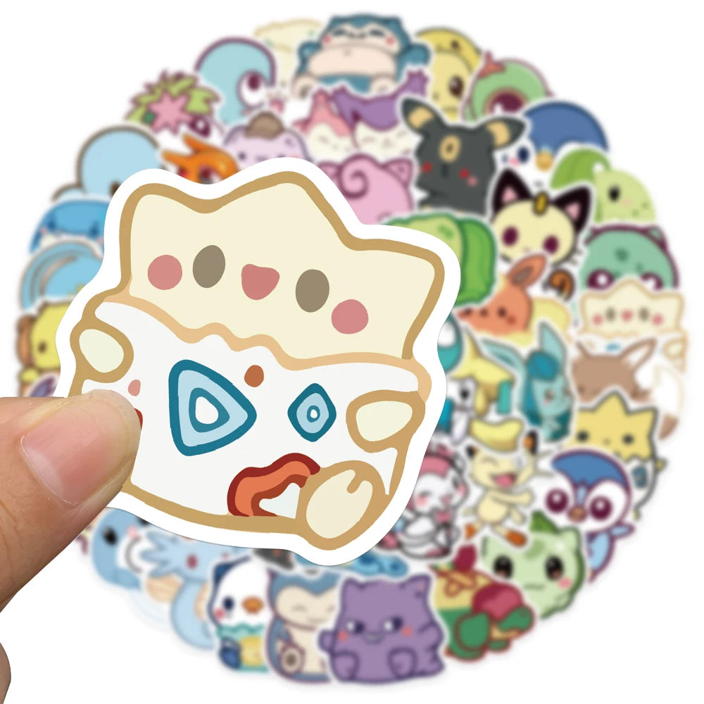 🎉50pcs Kawaii Pokemon Anime Stickers – Pikachu, Laptop, Guitar, Suitcase Decals Pack