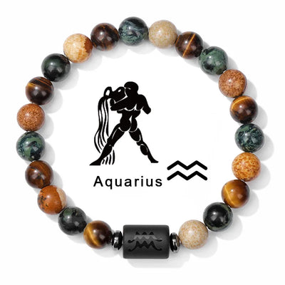 Beaded bracelet with Aquarius symbol and scuba diver silhouette on a white background