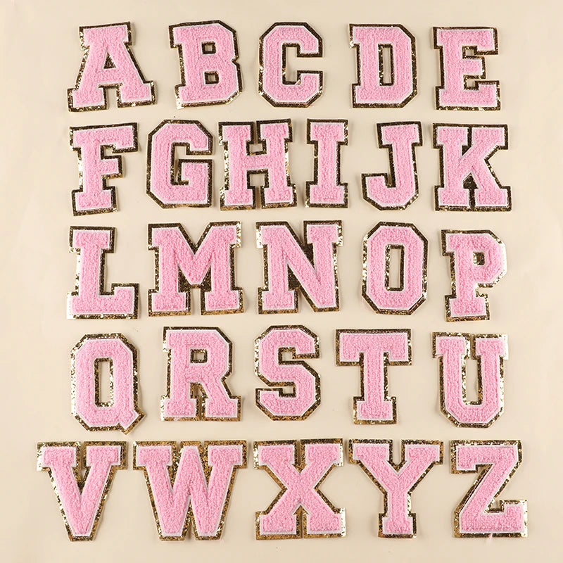 A–Z Pink Towel Letter Patch — 8cm Iron-On Alphabet