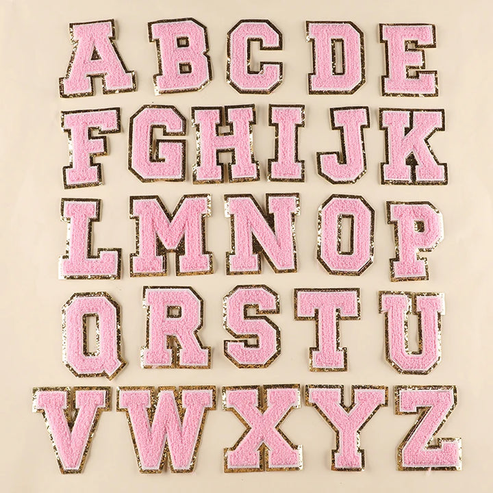 A–Z Pink Towel Letter Patch — 8cm Iron-On Alphabet