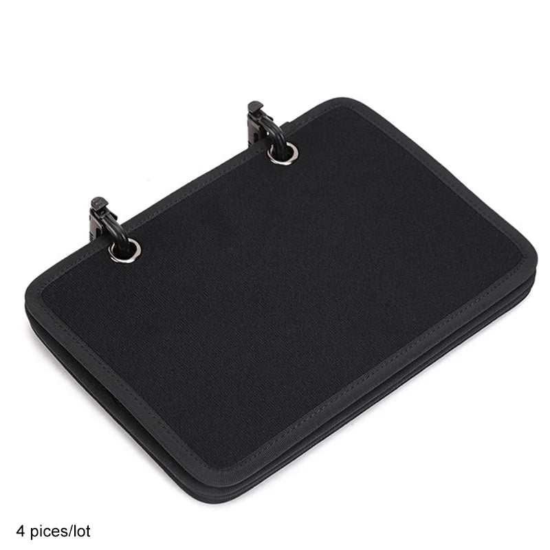 Black rectangular panel with straps on a white background