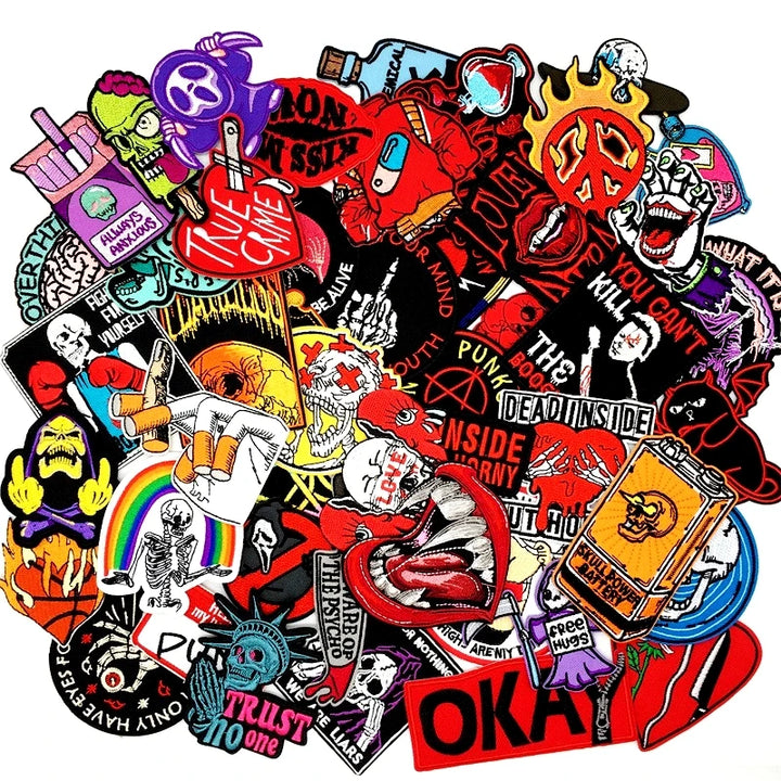 50pcs Mixed Patch Pack — Punk, B&amp;W &amp; Kawaii Iron-On