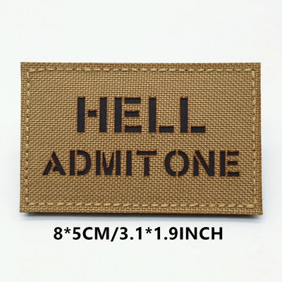 Doormat with 'HELL ADMIT ONE' text on a white background