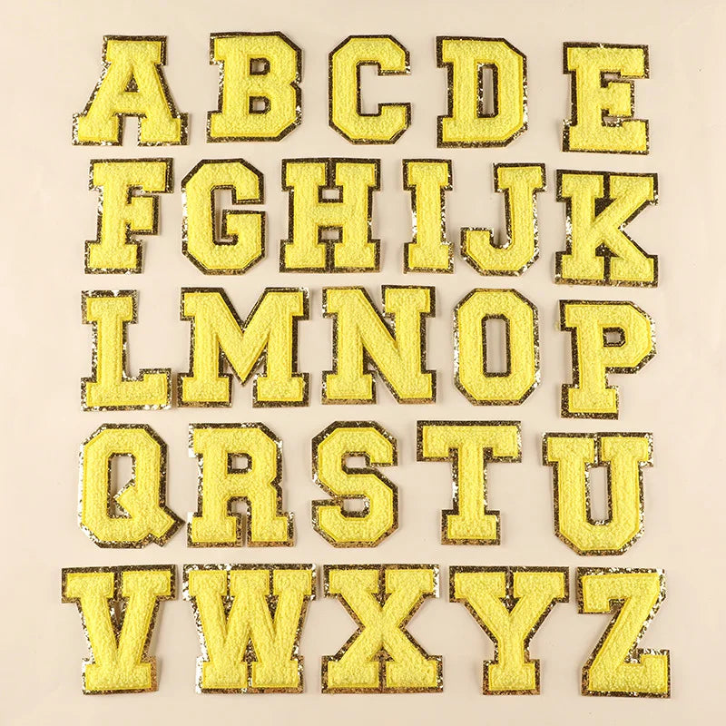A–Z Yellow Towel Letter Patch — 8cm Iron-On Alphabet
