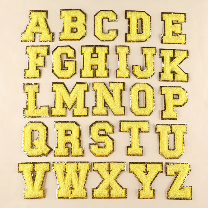 A–Z Yellow Towel Letter Patch — 8cm Iron-On Alphabet
