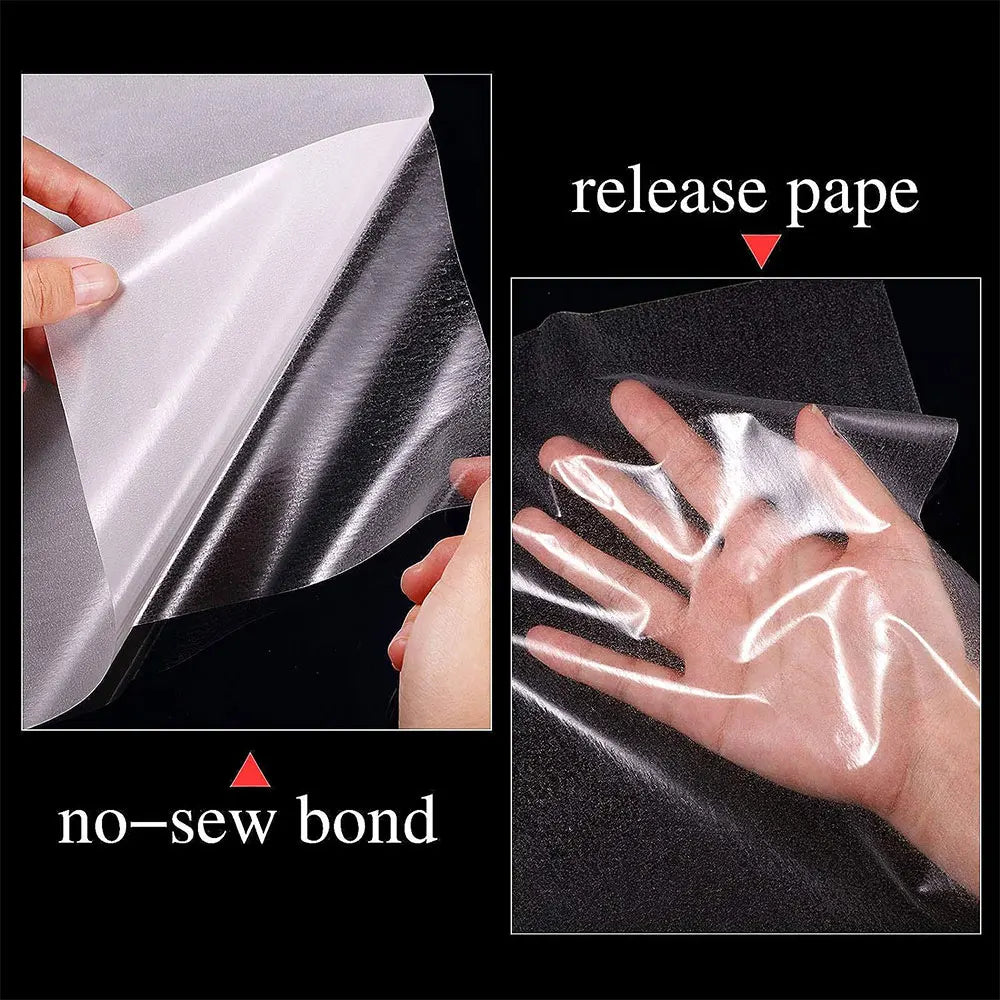 Release paper with no-sew bond feature shown on hands