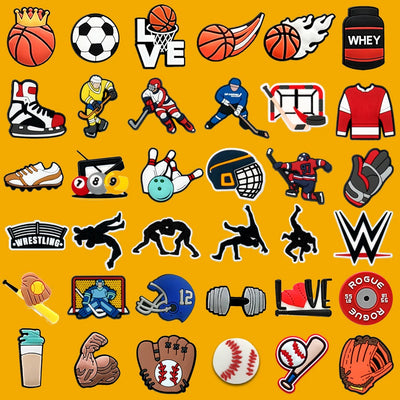 🏈36/50pcs Sports Series Shoe Charms – Basketball, Football, Hockey & Wrestling Icons for Clogs