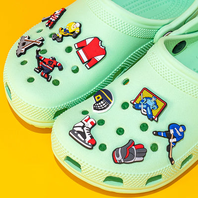 🏒11pcs Hockey Shoe Charms – Colorful Players, Gear & Sticks for Clogs & Sports Fans