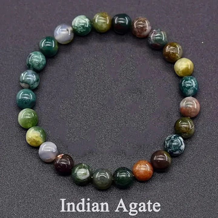 Multicolored Indian Agate beaded bracelet on a dark background