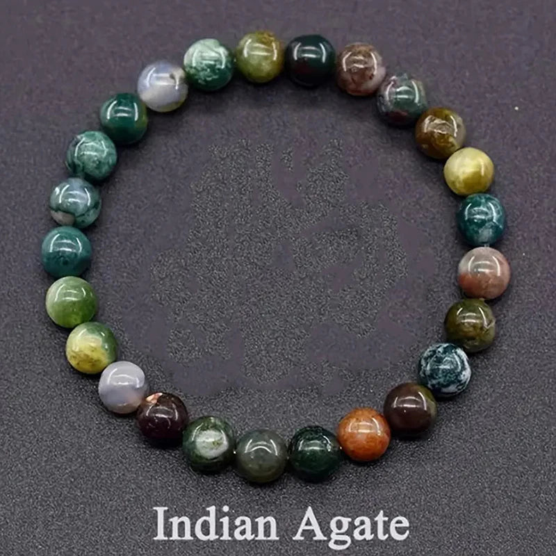 Multicolored Indian Agate beaded bracelet on a dark background