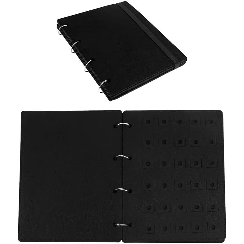 Black Felt Pin &amp; Patch Display Storage Book one closed and one opened on a white background 