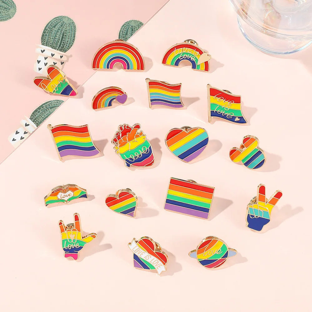 🌈10–20pcs Rainbow Pride Enamel Pins – LGBTQ Flags, Hearts, Love Badges for Backpack, Clothes & Hat