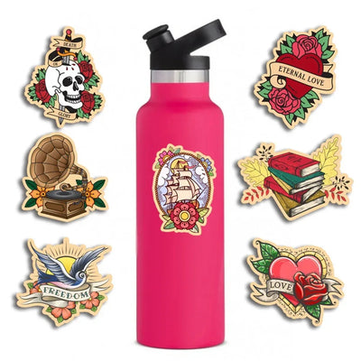 Retro Tattoo Sticker and rose water bottle with one sticker 