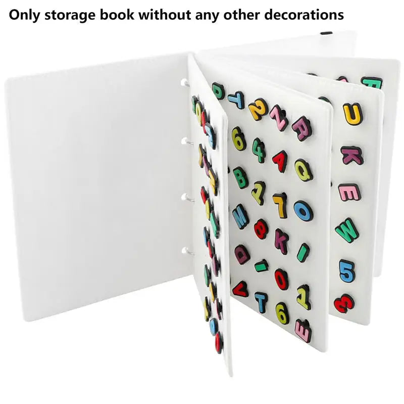 Felt Pin & Patch Display Storage Book with alphabet and number pins on a white background