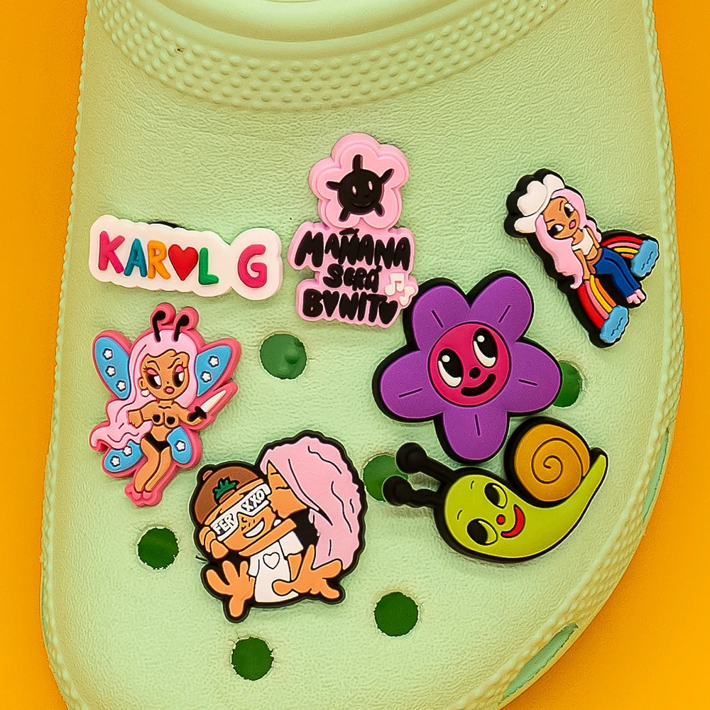 🌈50pcs Karol G Shoe Charms – Mermaids, Hearts, Butterflies & “Mañana Será Bonito” Icons for Clogs