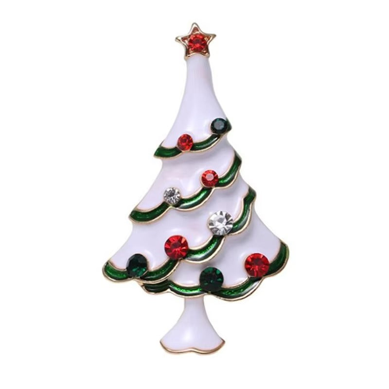 Enamel Christmas Tree Rhinestone Brooch – Gold-Plated Festive Pin
