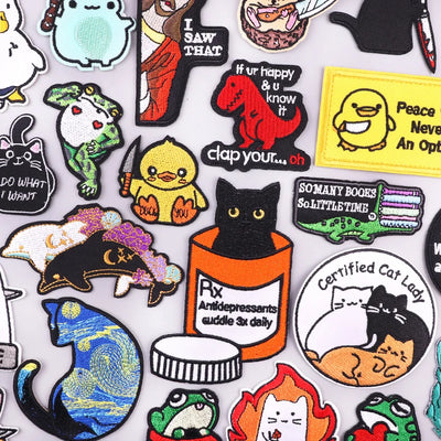 🦖 Funny Animal Patch — Cat, Frog, Dino & Duck Iron-On
