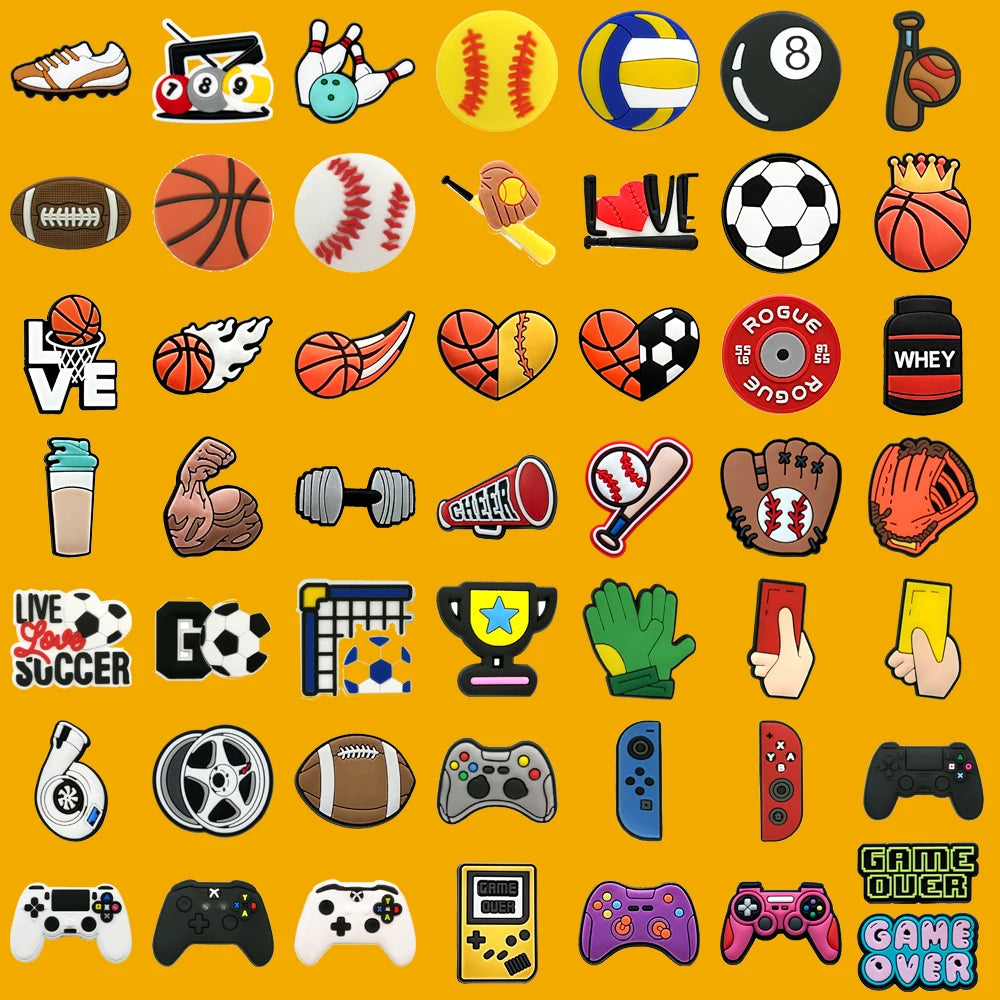 🏈36/50pcs Sports Series Shoe Charms – Basketball, Football, Hockey & Wrestling Icons for Clogs