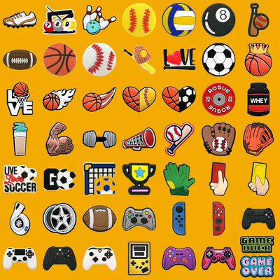 🏈36/50pcs Sports Series Shoe Charms – Basketball, Football, Hockey & Wrestling Icons for Clogs