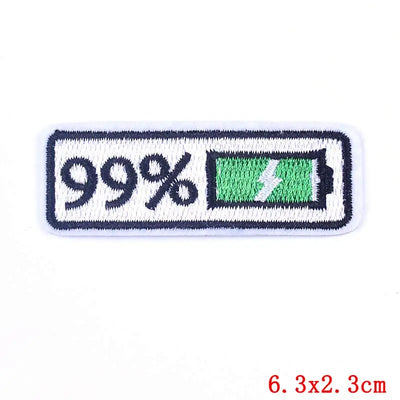 Battery indicator patch with 99% text on a white background