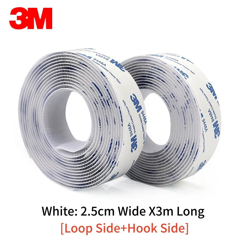 Two rolls of 3M white Velcro tape on a white background 2.5cm x 3meters