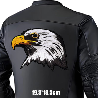 Black leather jacket with an eagle design on the back, size 19.3*18.3cm.