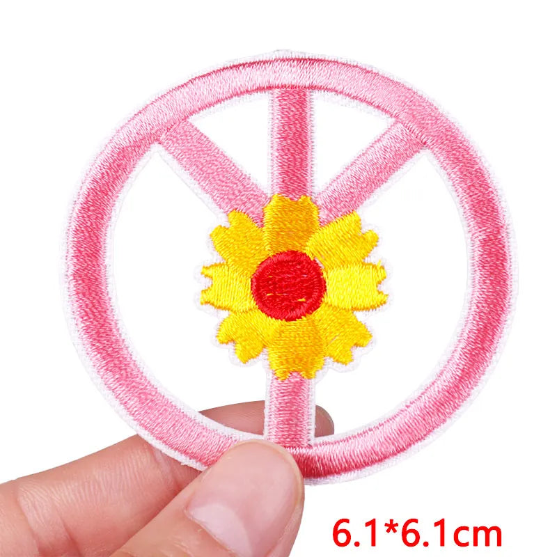 Cute Pink Aesthetic Embroidered Patch – Iron-On Butterfly, Rainbow, Heart, and Flower Designs for Jackets &amp; DIY Clothing