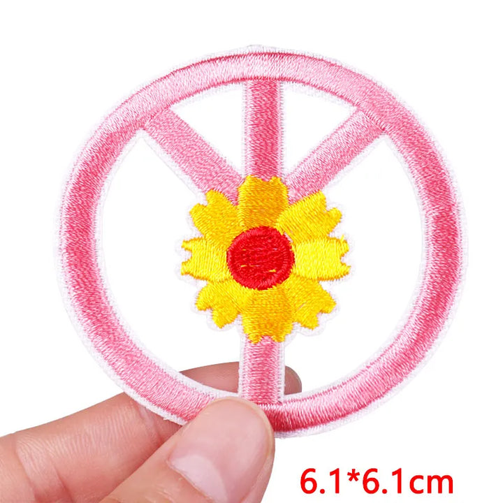 Cute Pink Aesthetic Embroidered Patch – Iron-On Butterfly, Rainbow, Heart, and Flower Designs for Jackets &amp; DIY Clothing