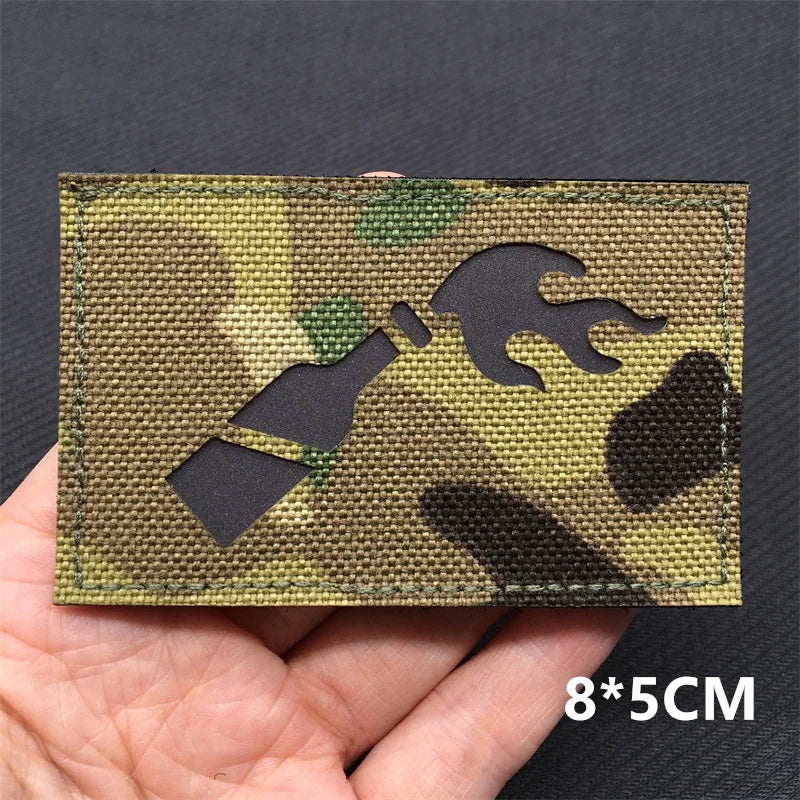 Multicam Molotov tactical hook and loop morale patch with laser cut IR reflective design 8x5cm