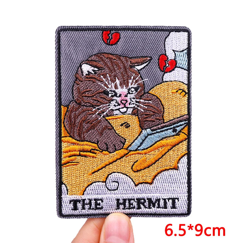 🃏 Tarot Cat Patch — Funny Iron-On Embroidered Badge