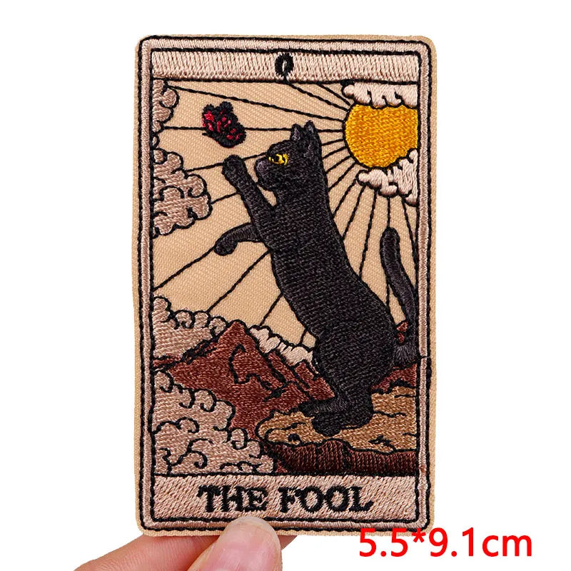 🃏 Tarot Cat Patch — Funny Iron-On Embroidered Badge