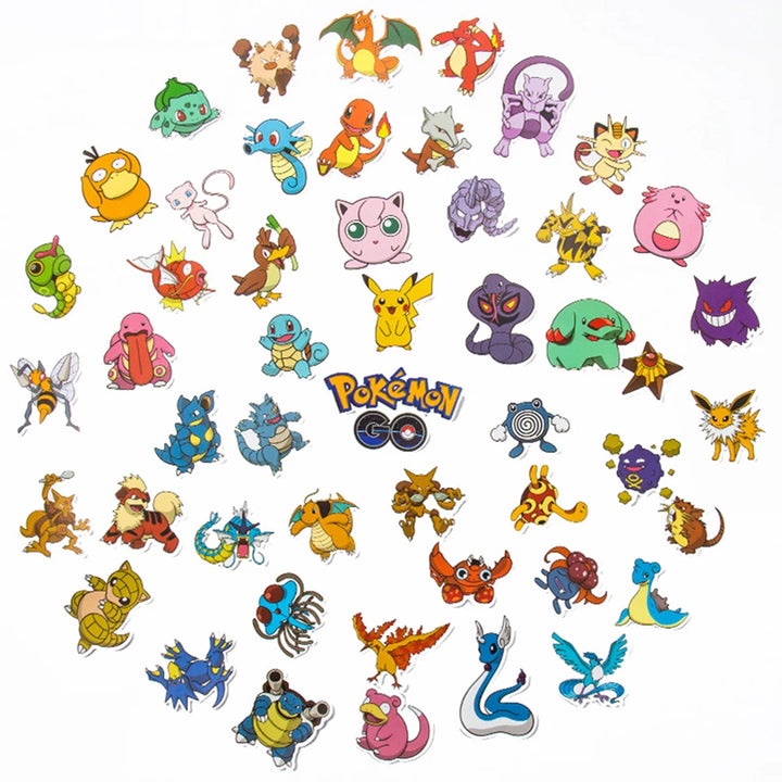 Collection of various colorful Pokémon characters stickers on a white background with &