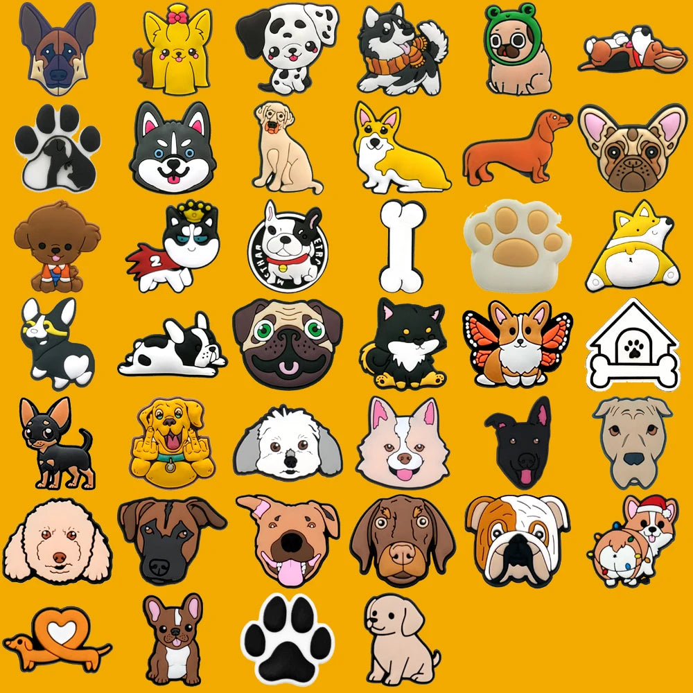 🐶40/50pcs Cute Dog Shoe Charms – Kawaii Puppy Faces, Paws & Bones for Crocs & Clog Decoration
