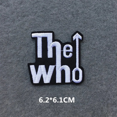 Embroidered patch with 'The Who' logo on a gray background