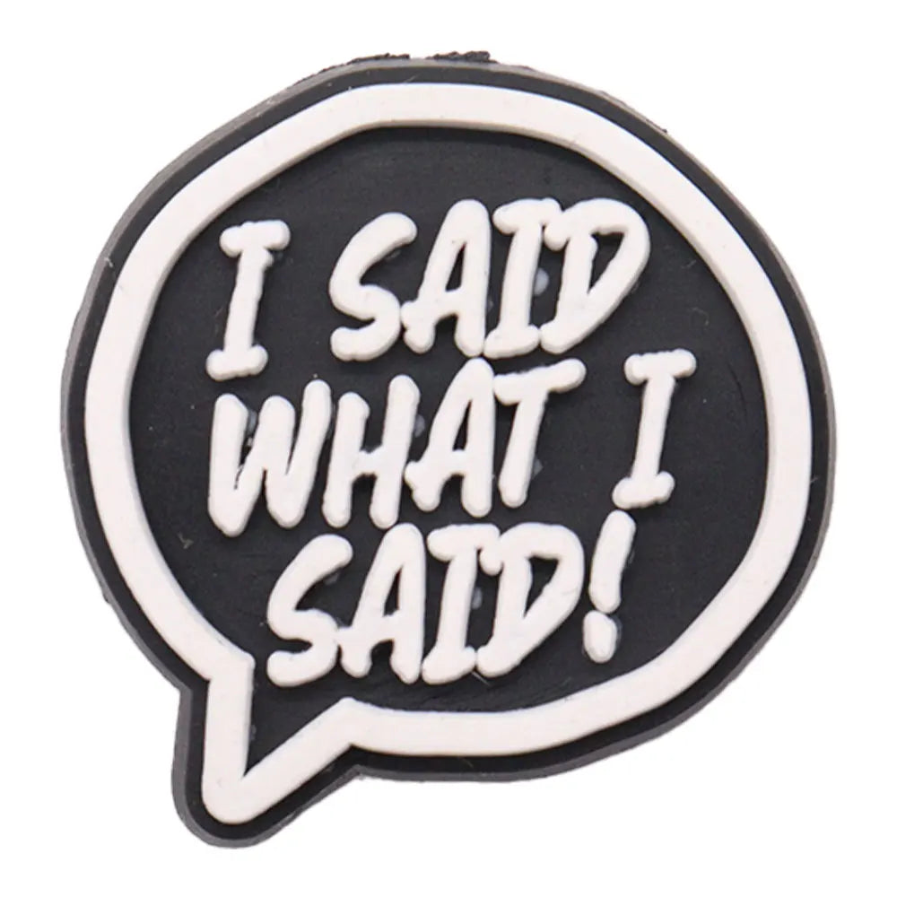 Black speech bubble charm with white text &