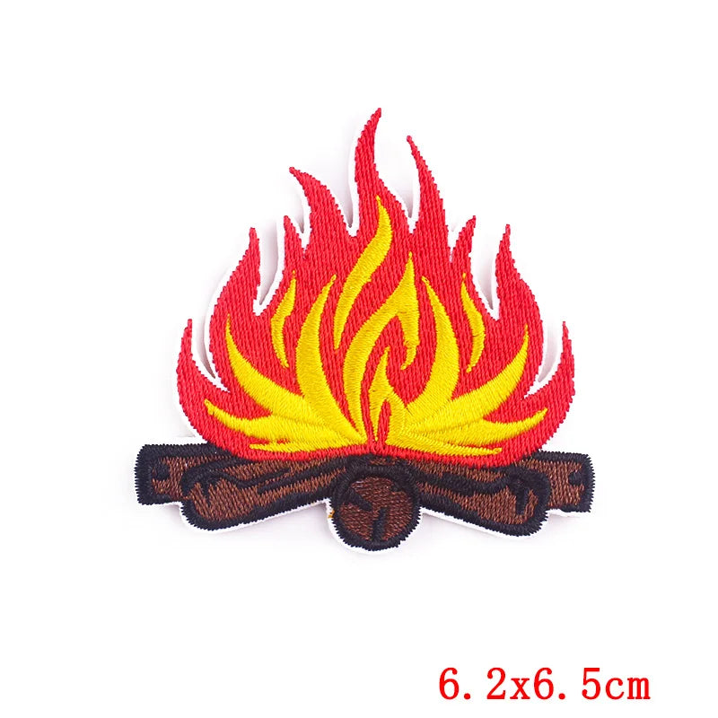 Flame design patch with dimensions 6.2x6.5cm on a white background