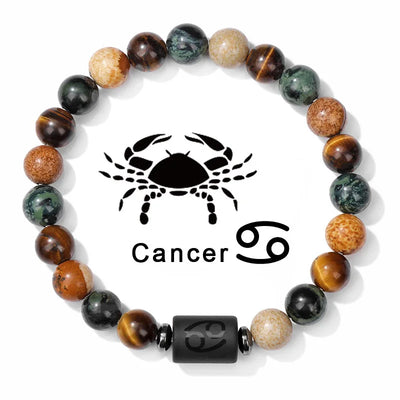 Beaded bracelet with Cancer zodiac symbol on a white background