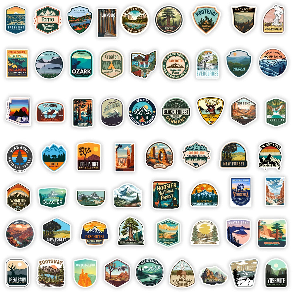 Collection of various nature-themed stickers on a white background