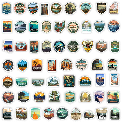 Collection of various nature-themed stickers on a white background